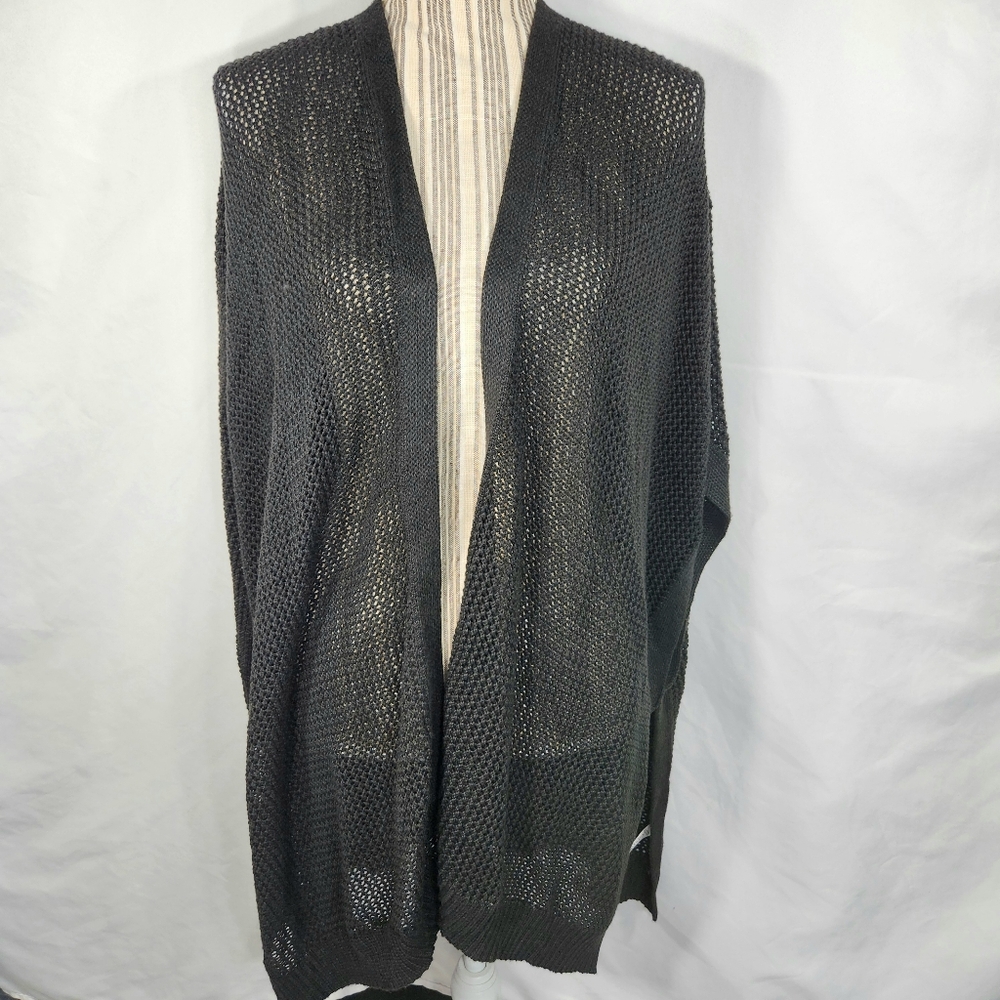Time and Tru Black Open Weave Open Side Slits Open Front Cardigan Size L/XL